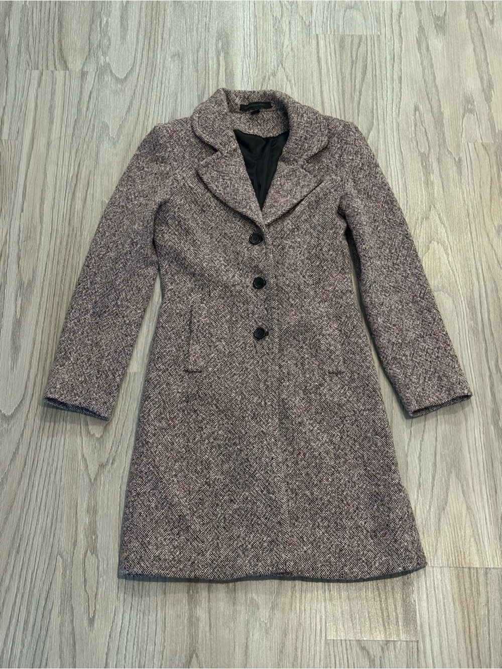 Express Design Studio Wool Blend Long Tailored Coat Pink Black Tweed Small